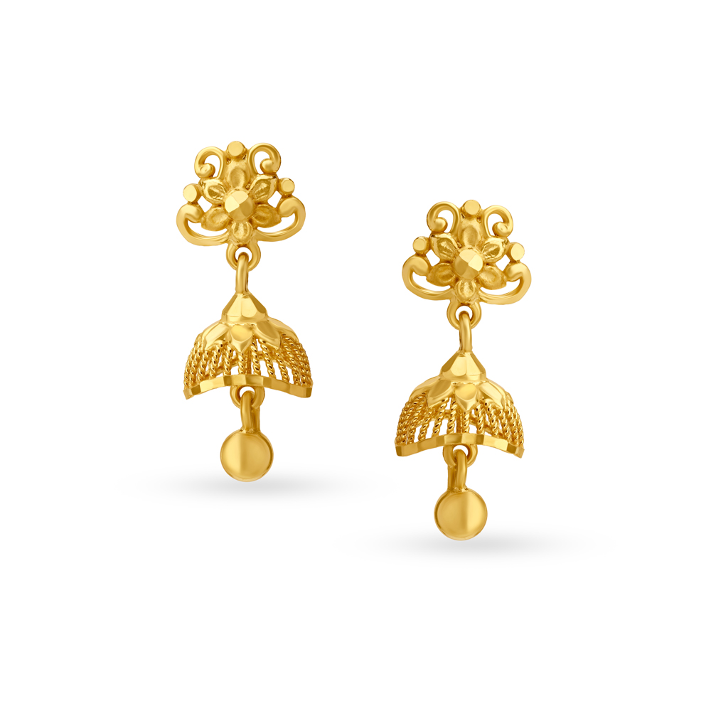 Floral Motif Gold Jhumka Earrings