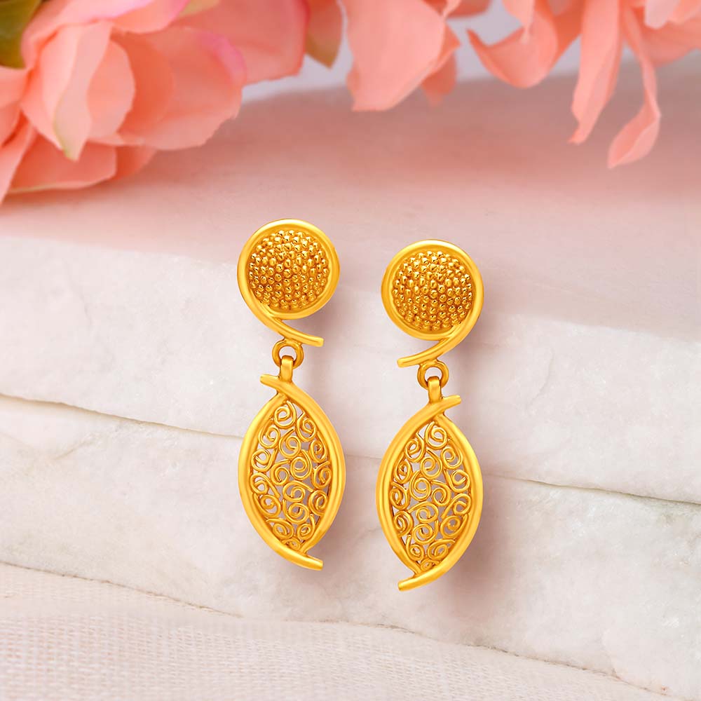 

Ornate Spiral Motif Gold Drop Earrings