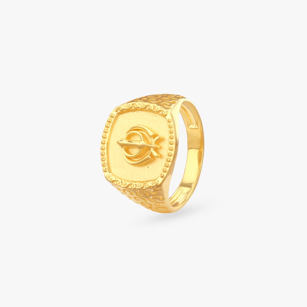 Khanda Crest Gold Ring for Men