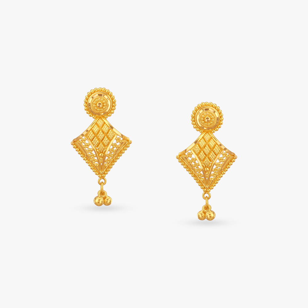 Rhombus Frame Gold Drop Earrings