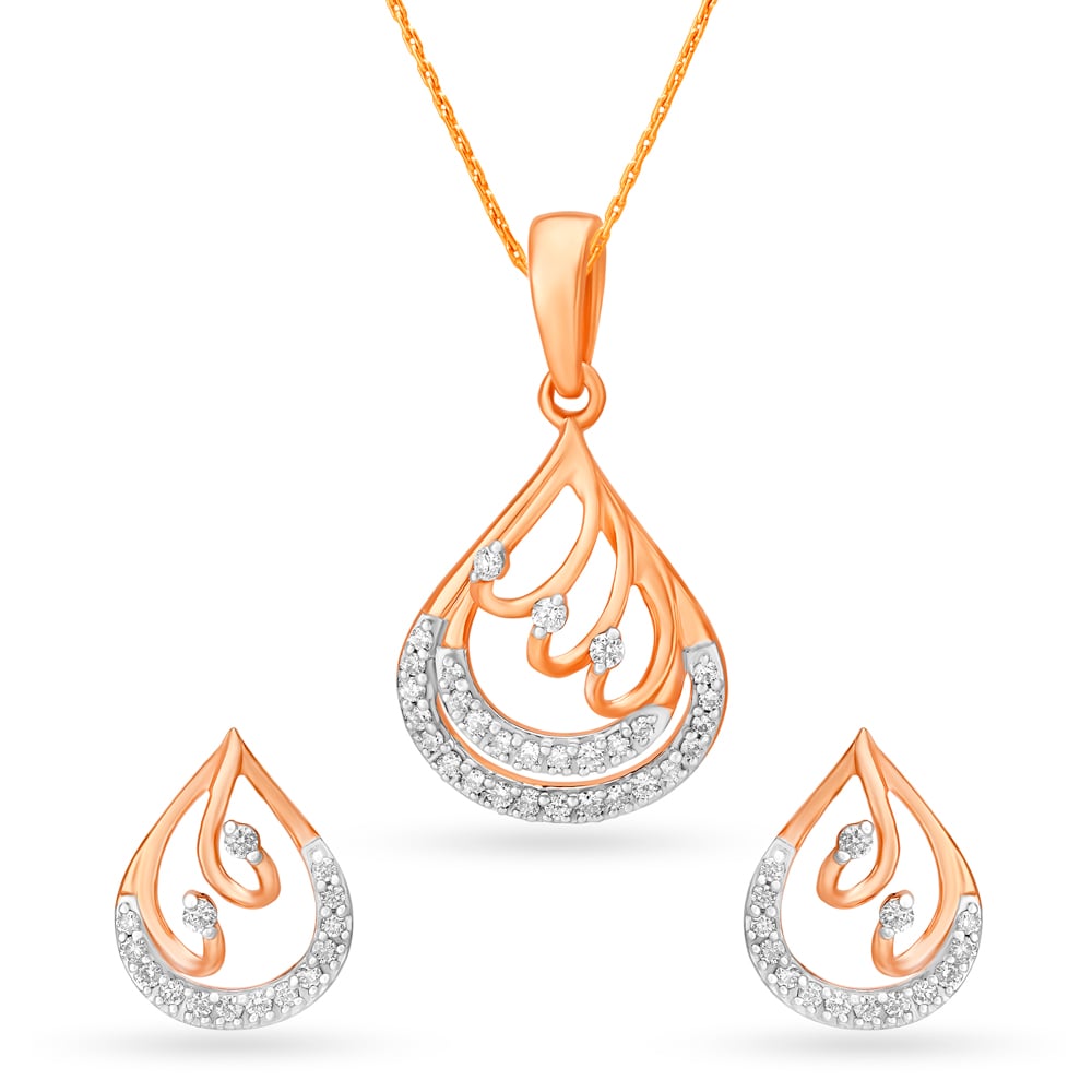 Glimmering Drops Diamond Pendant and Earrings Set