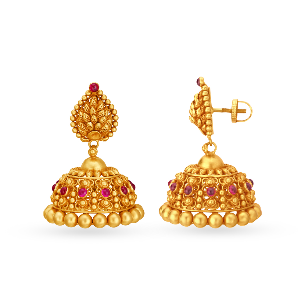 

Divine Leaf Gold Jhumka Earrings