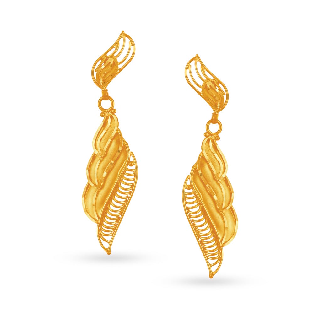 Beguiling Jali Work Leafy Gold Drop Earrings
