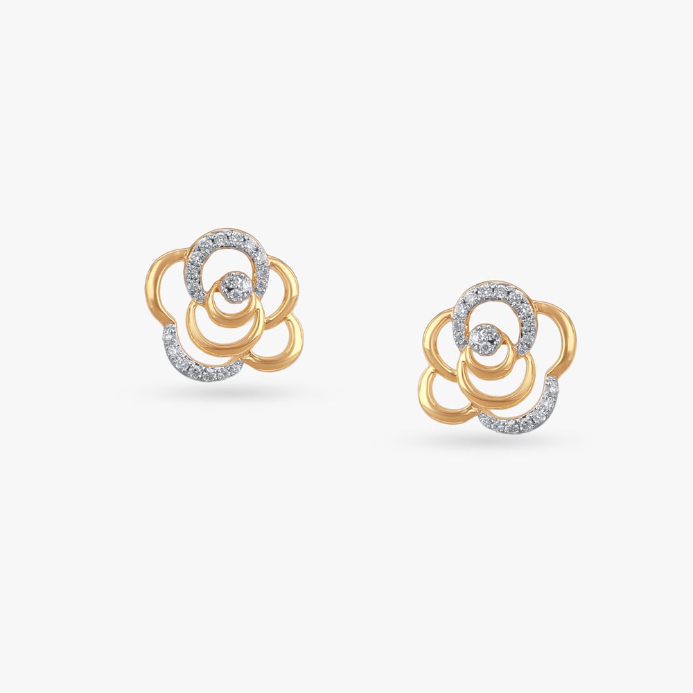 Floral Frost Diamond Stud Earrings