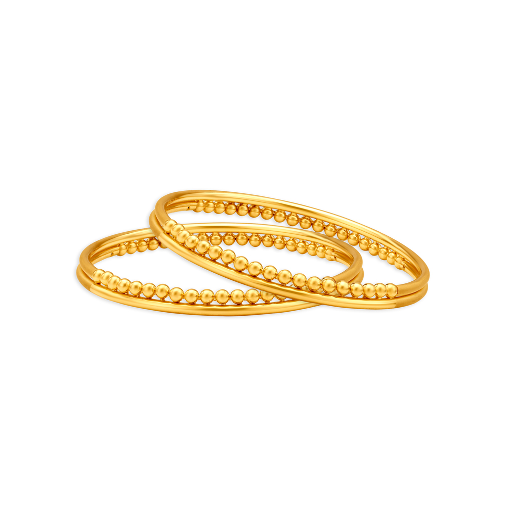 Charming Yellow Gold Beaded Bangles
