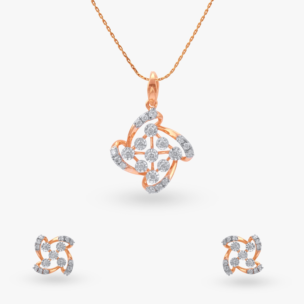 Rosalia Bloom Diamond Pendant and Earrings Set