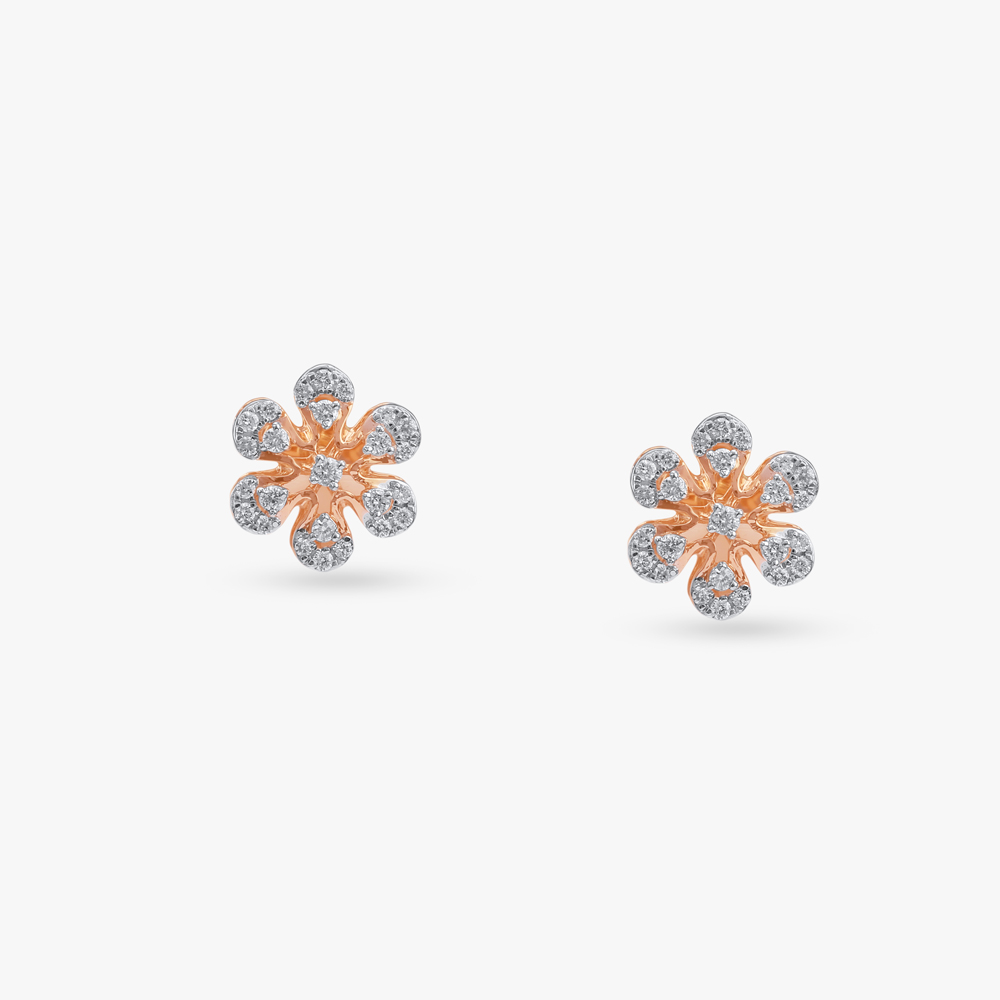 Rosy Blossom Diamond Stud Earrings