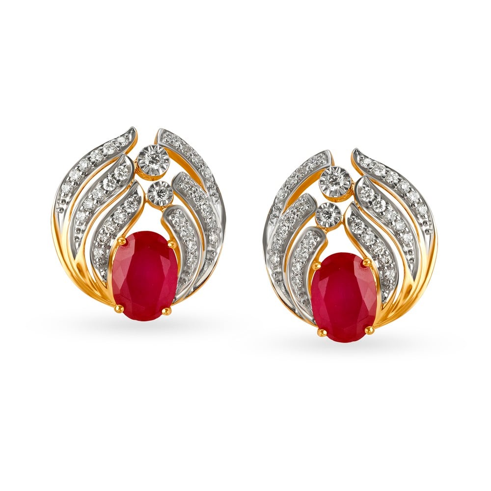 

Dazzling Diamond Galore and Red Stone Stud Earrings