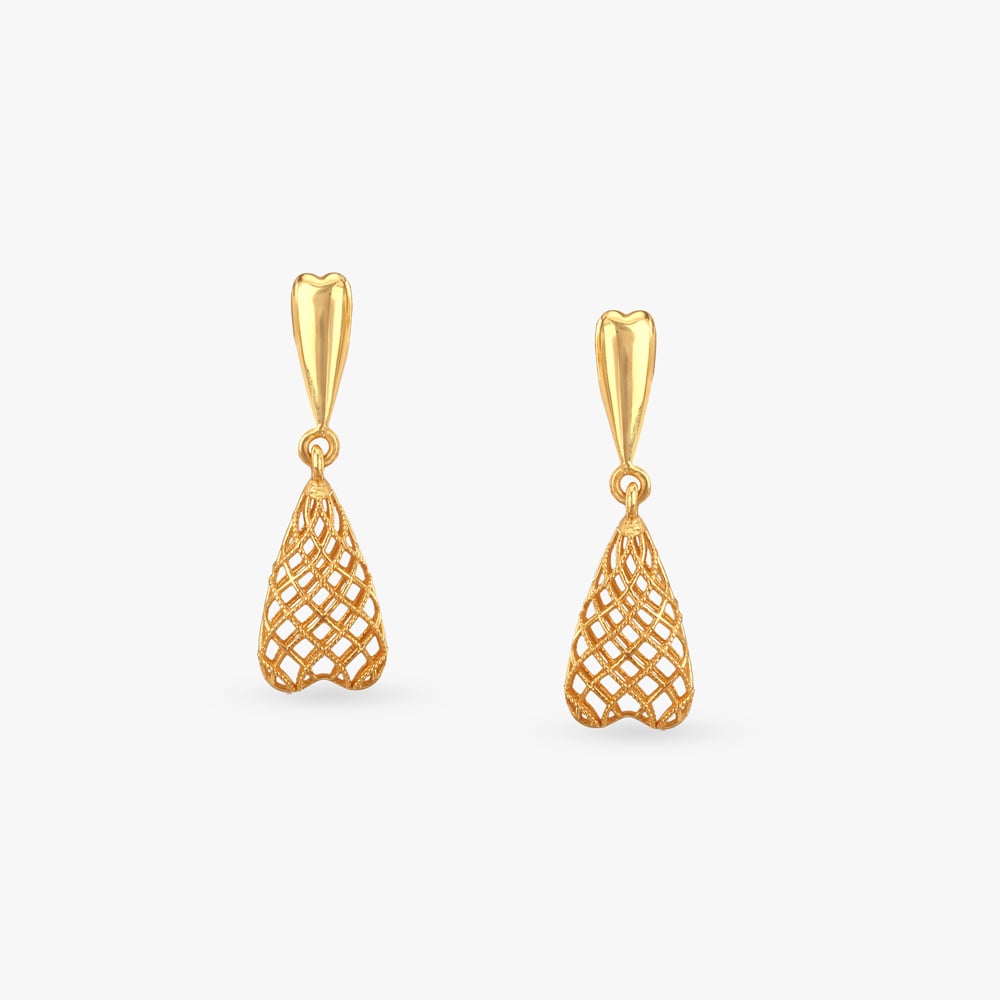 Net Heart Gold Drop Earrings