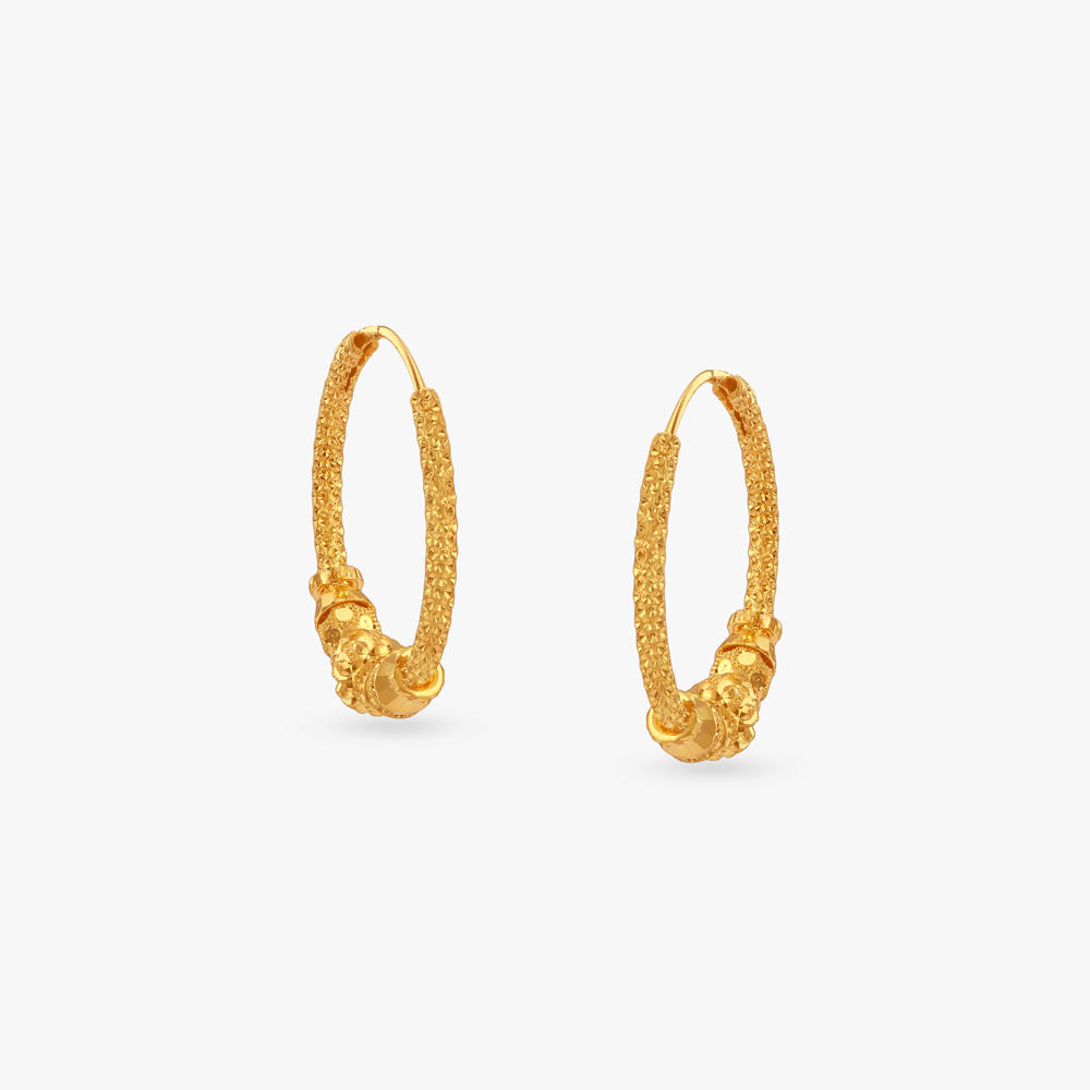Twisted Bead Gold Hoop Earrings