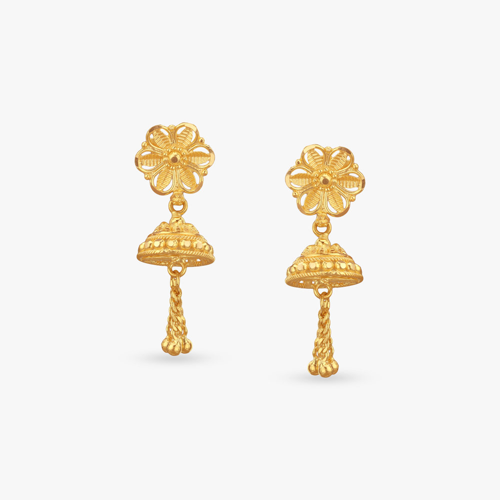Petal Tassel Gold Jhumka Earrings