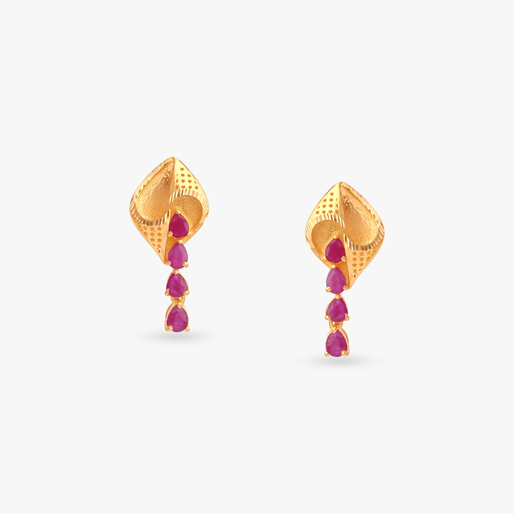 Sleek Glint Ruby Drop Earrings