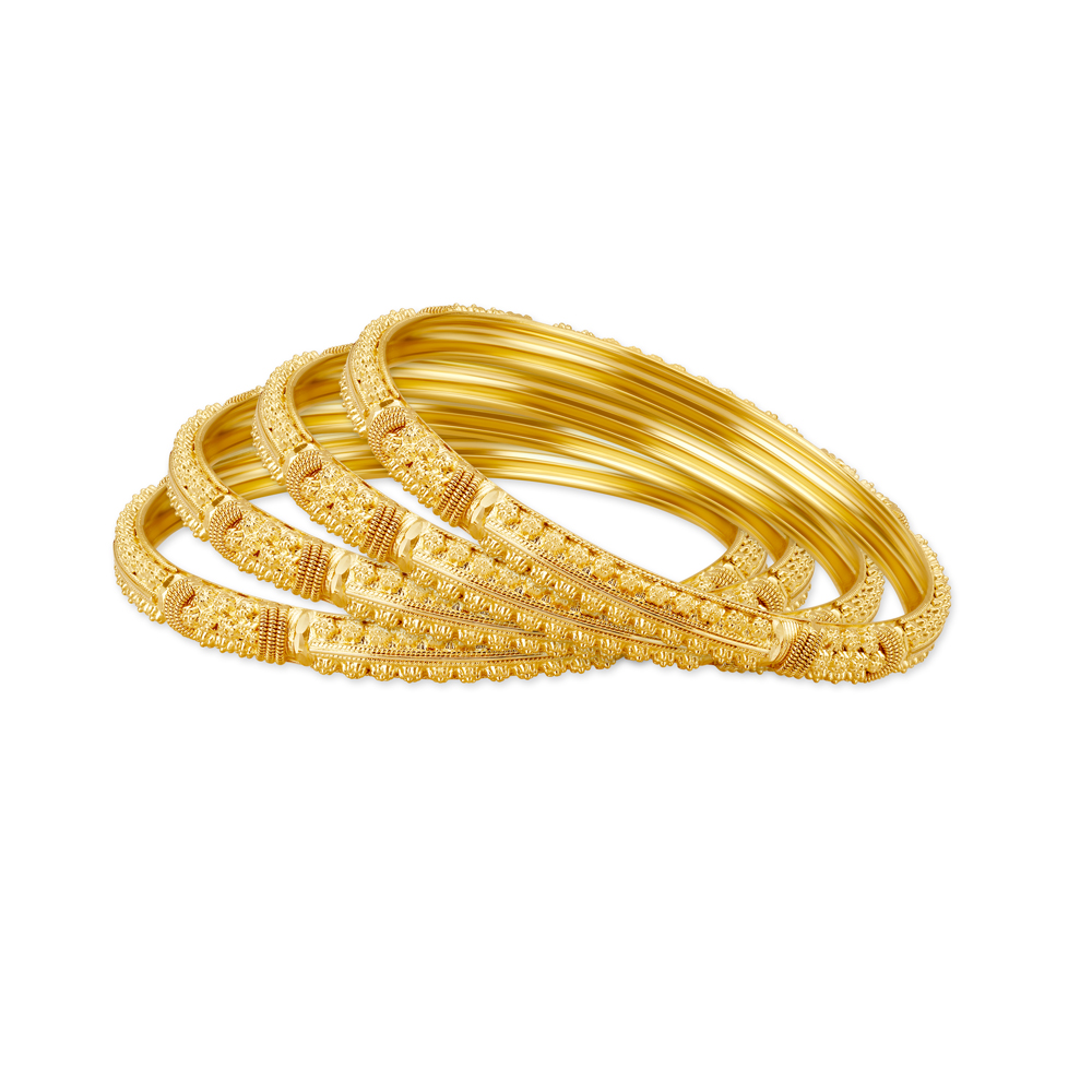 Spectacular Yellow Gold Beaded Bangles