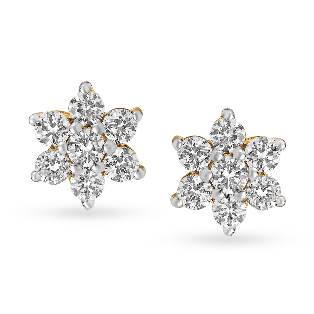 Classic 18 Karat Yellow Gold And Diamond Floral Studs
