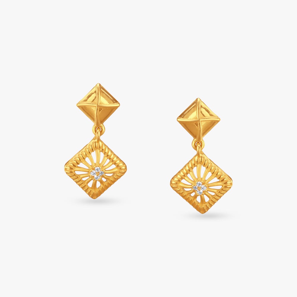 Pyramid Glow Gold Drop Earrings