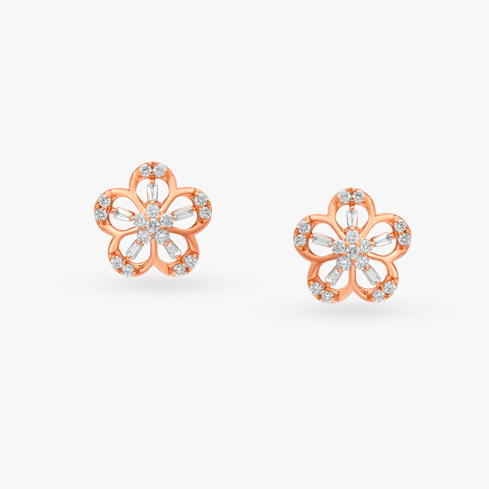 Delightful Twist Floral Diamond Stud Earrings