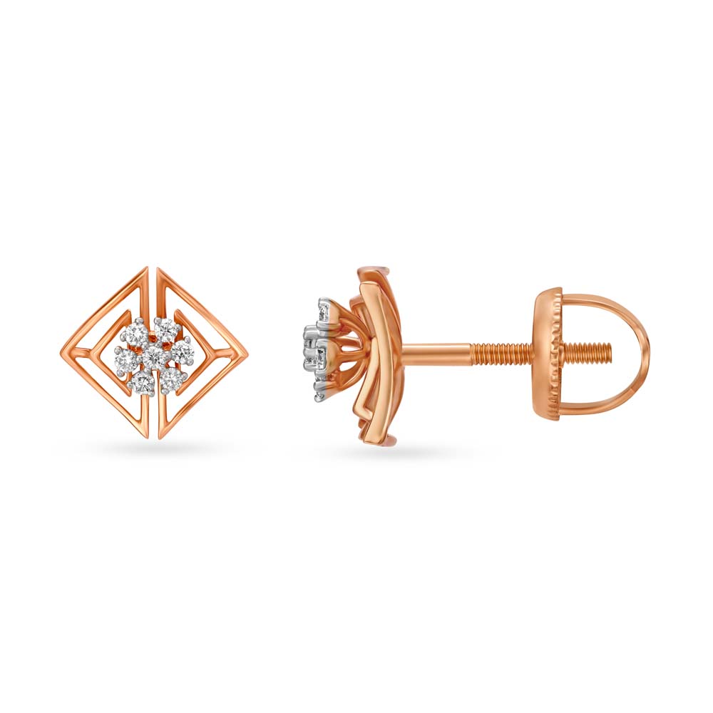 

Chic Floral Rose Gold and Diamond Geometric Stud Earrings
