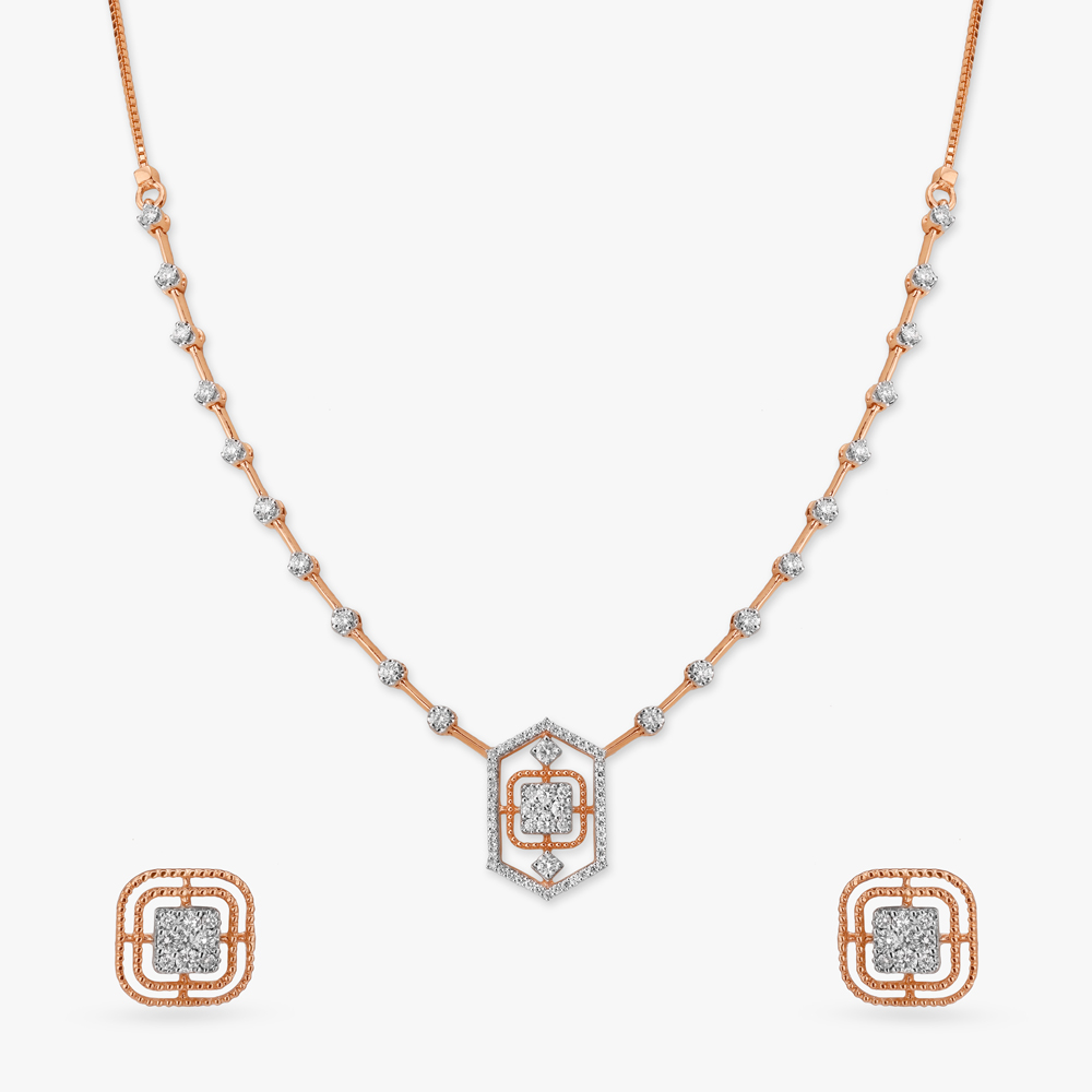 Honeycomb Sparkle Diamond Necklace Set
