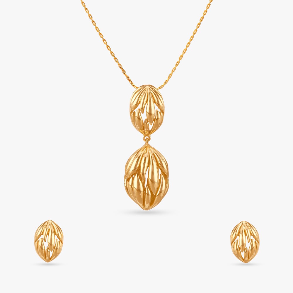 Lotus Orb Gold Pendant and Earrings Set