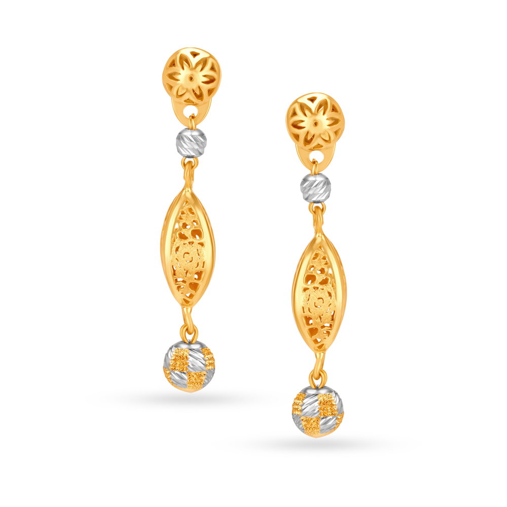Almond Motif Gold Drop Earrings