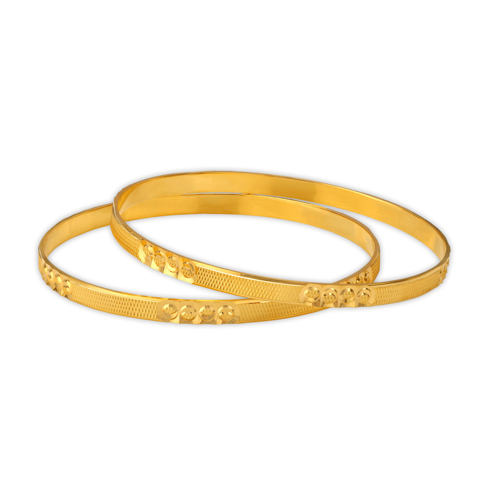 Exemplary Yellow Gold Etched Bangles