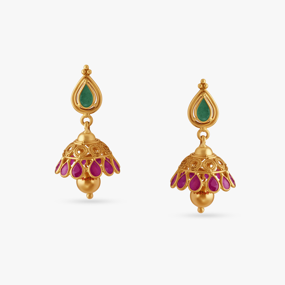 

Timeless Ruby and Emerald Jhumkas