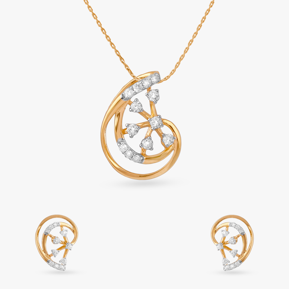 Dreamy Arc Diamond Pendant and Earrings Set