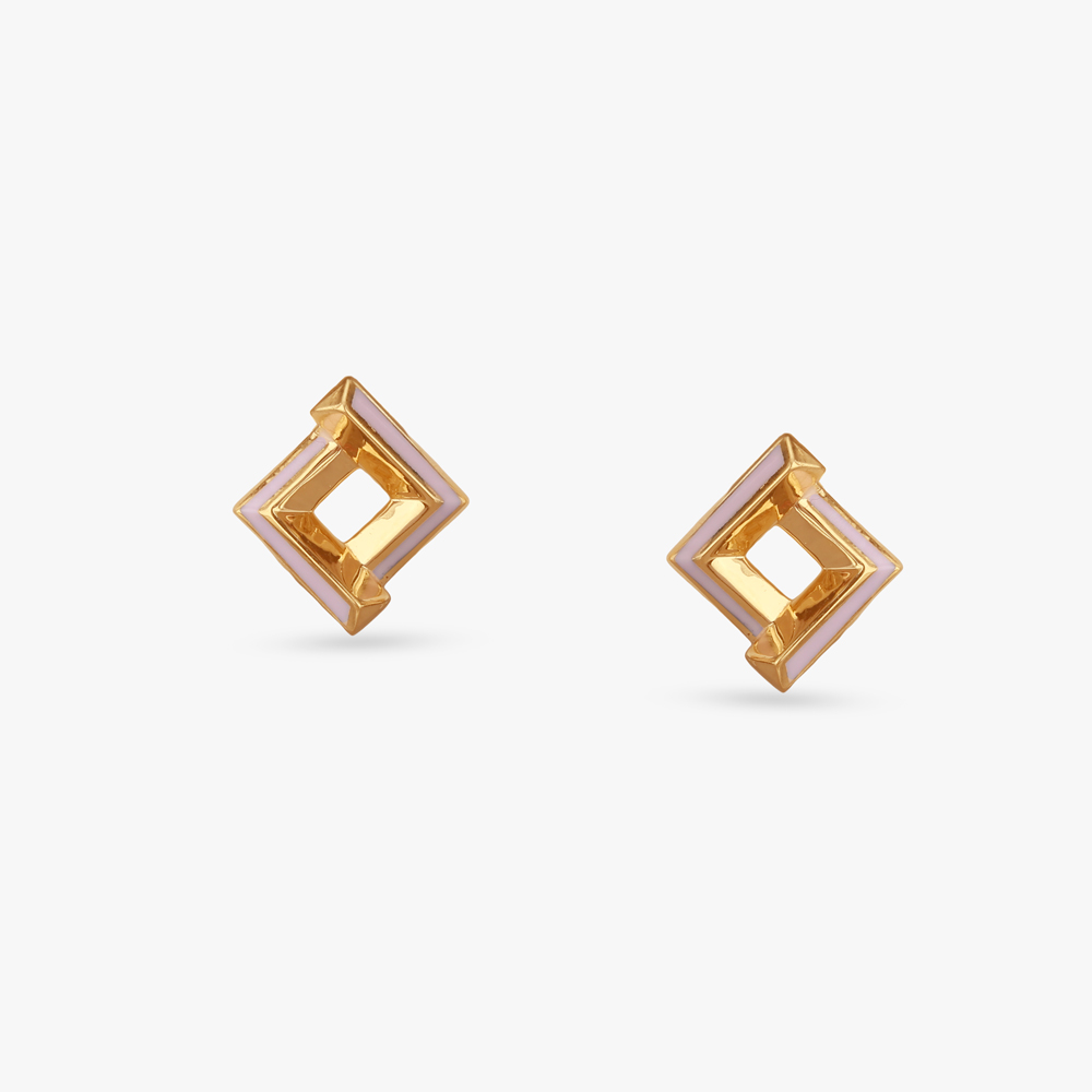 Double Frame Gold Stud Earrings