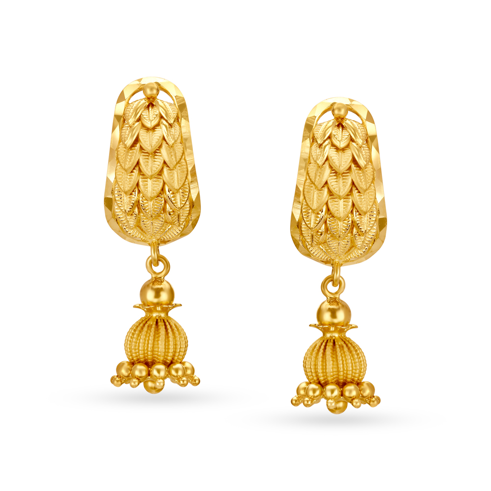 Gorgeous 22 Karat Yellow Gold Leaf Patterned Drop Earrings