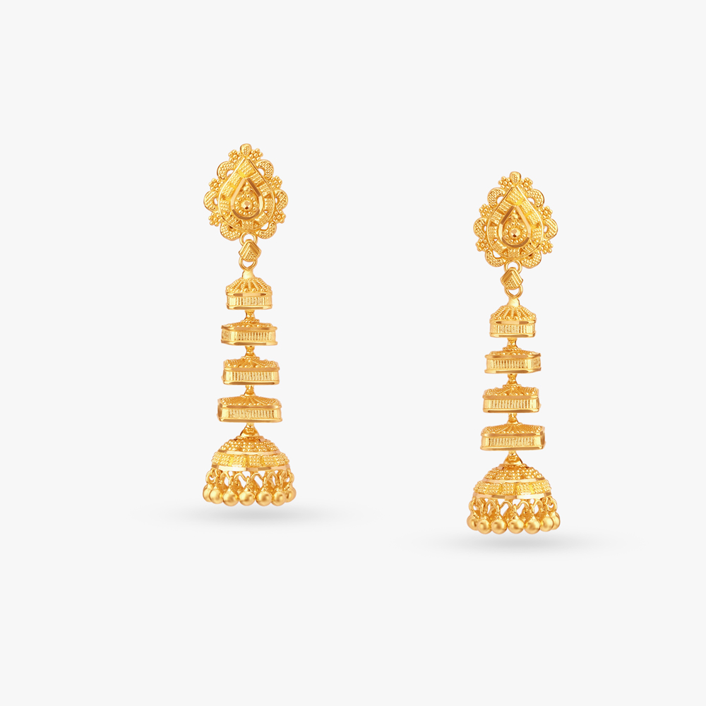 Multi Layered Gold Jhumka Earrings