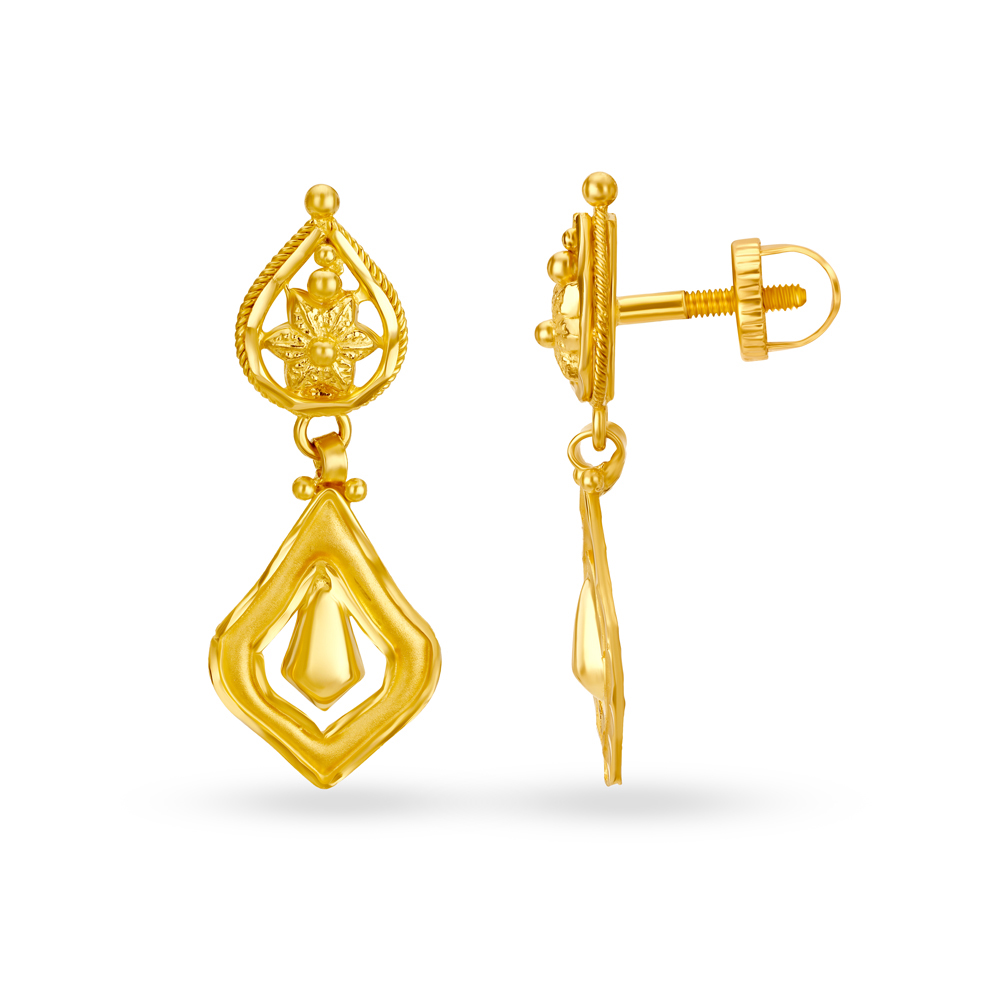 

Shiny 22 Karat Yellow Gold Floral Drop Earrings