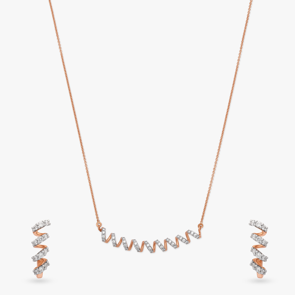 Stylish Spiral Diamond Necklace Set