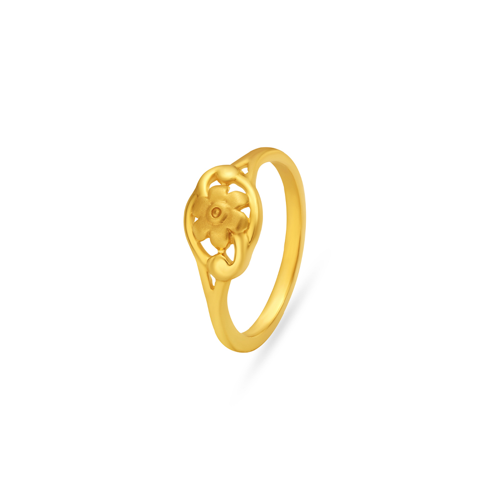 Flower Carved Gold Finger Ring For Kids