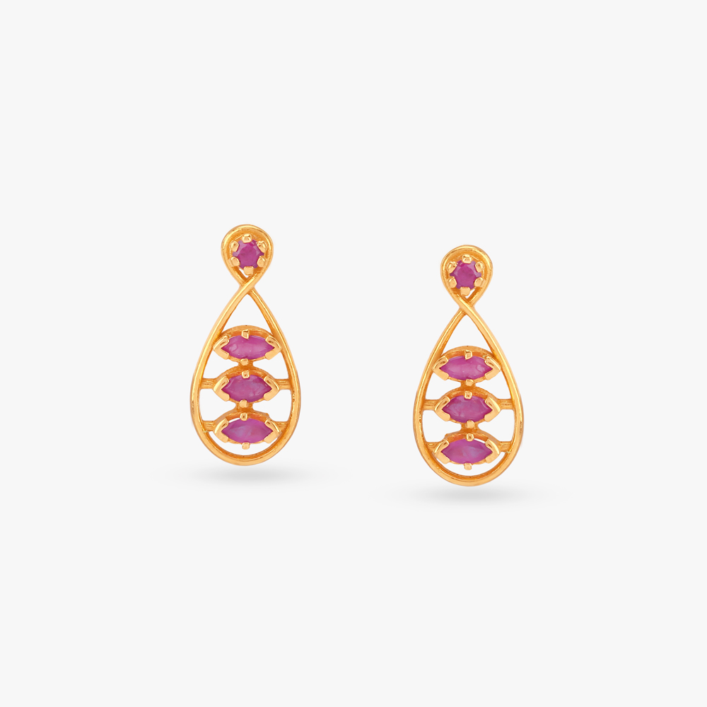 Glossy Sculpted Ruby Stud Earrings