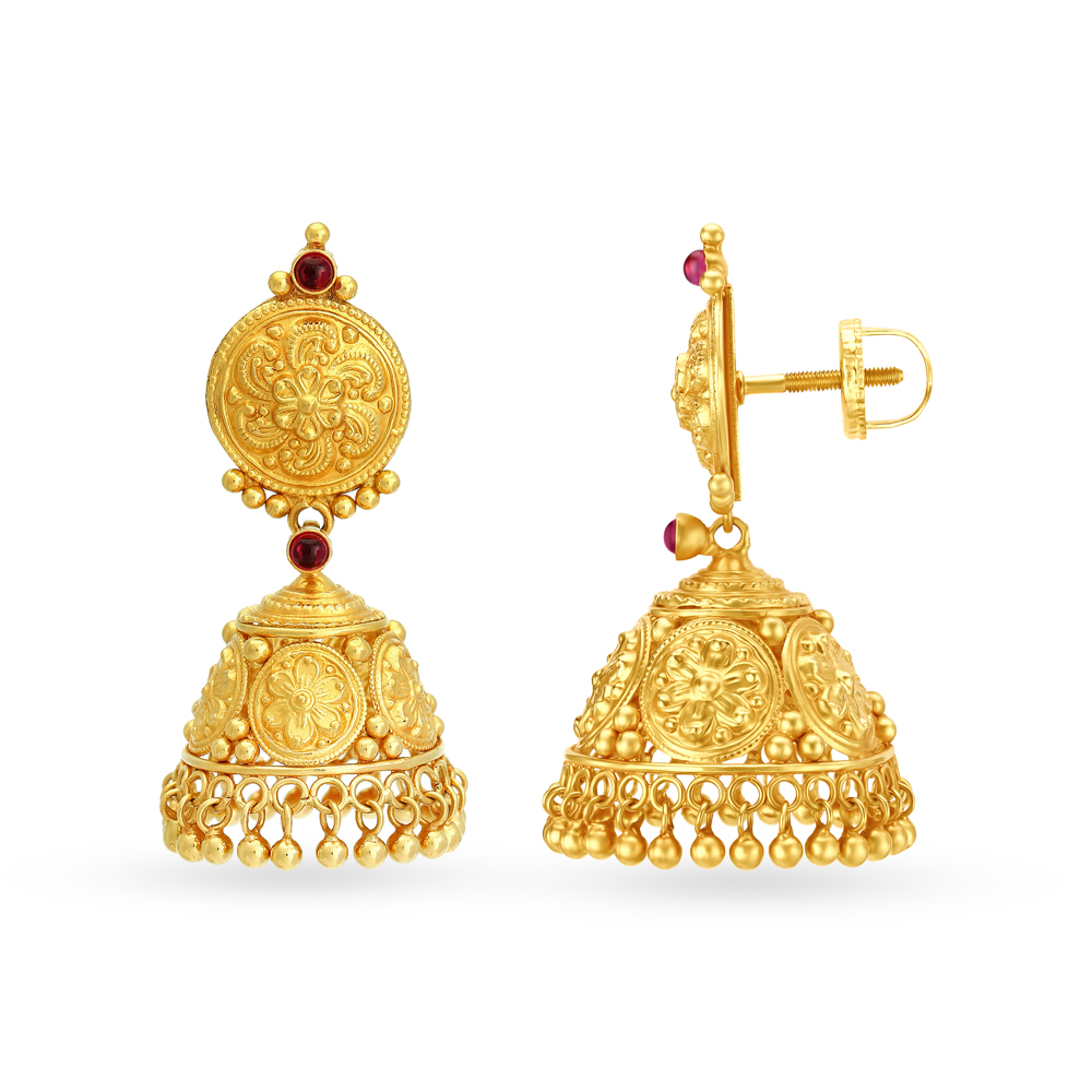 

Traditional 22 Karat Yellow Gold Beaded Jhumkas