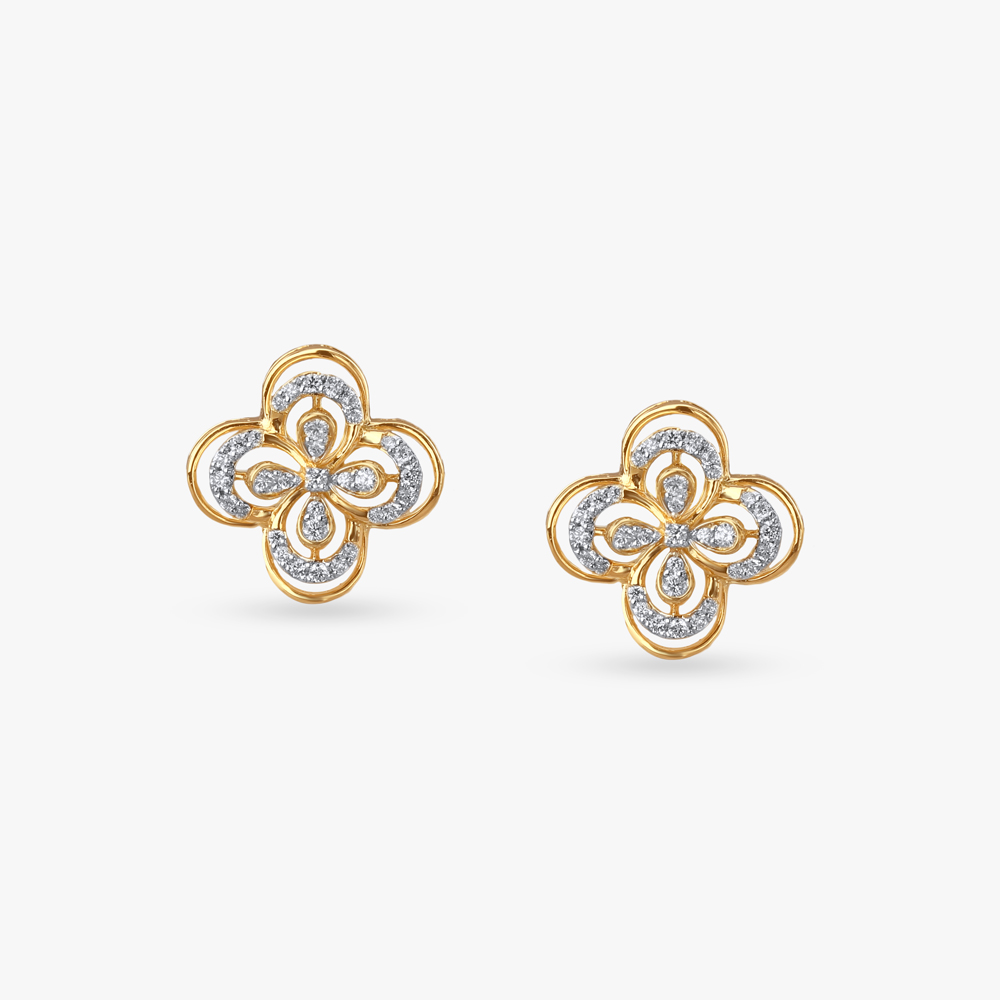 Gleaming Petal Diamond Stud Earrings
