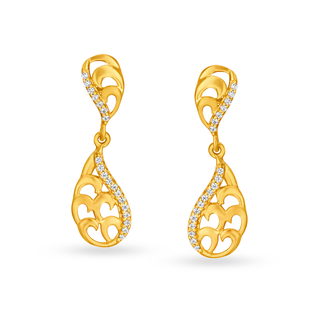 Chic 22 Karat Yellow Gold Dual Paisley Drop Earrings
