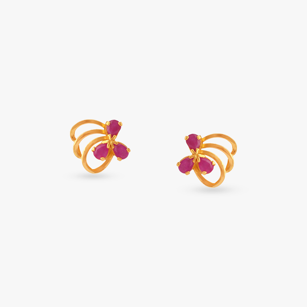Playful Curvy Ruby Stud Earrings