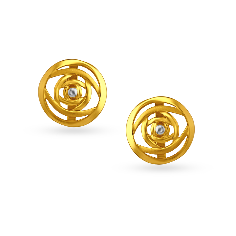Hypnotic Yellow Gold Swirled Stud Earrings