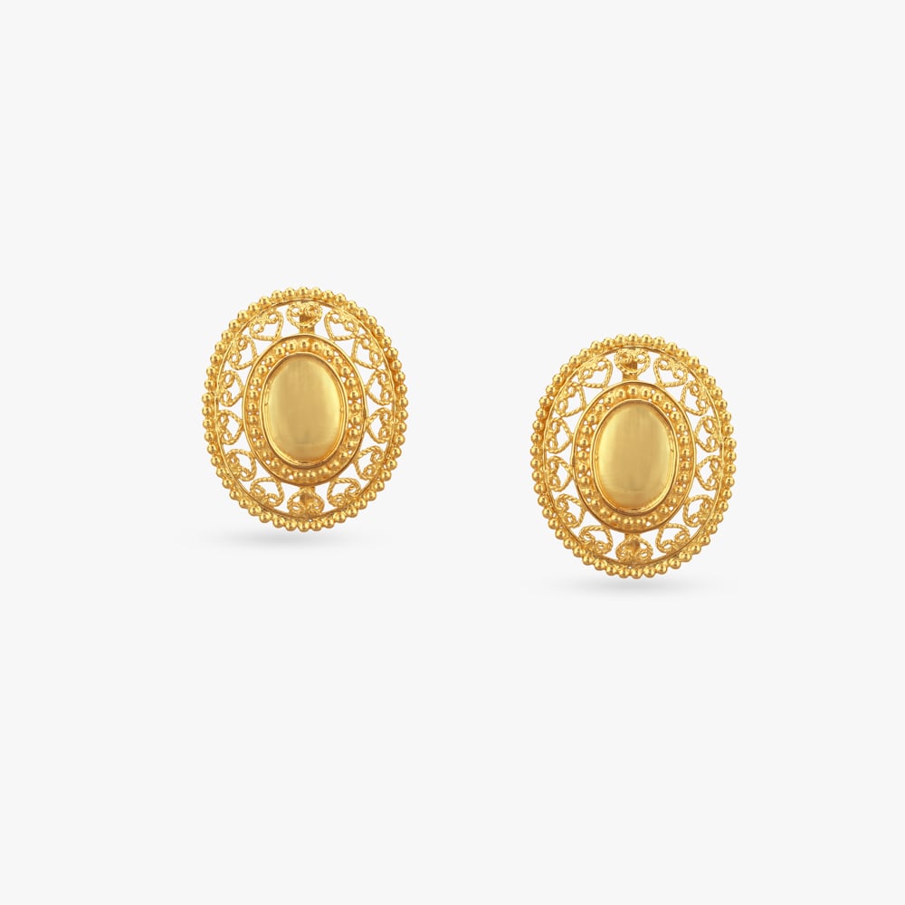 Oval Mirror Gold Stud Earrings