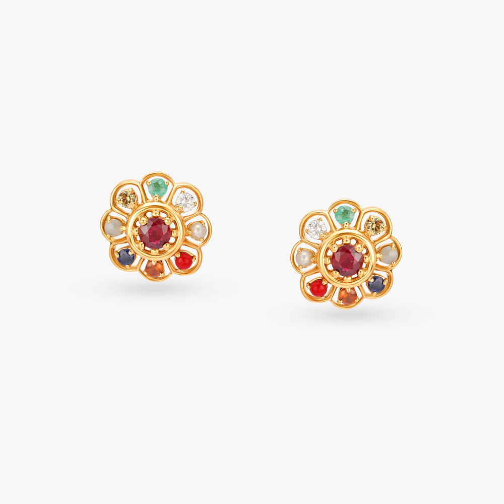 Navaratna Spectrum Diamond Stud Earrings