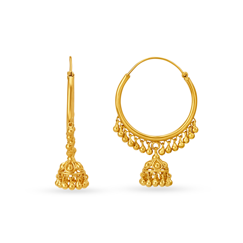 

Captivating Jhumka Style Gold Hoop Earrings