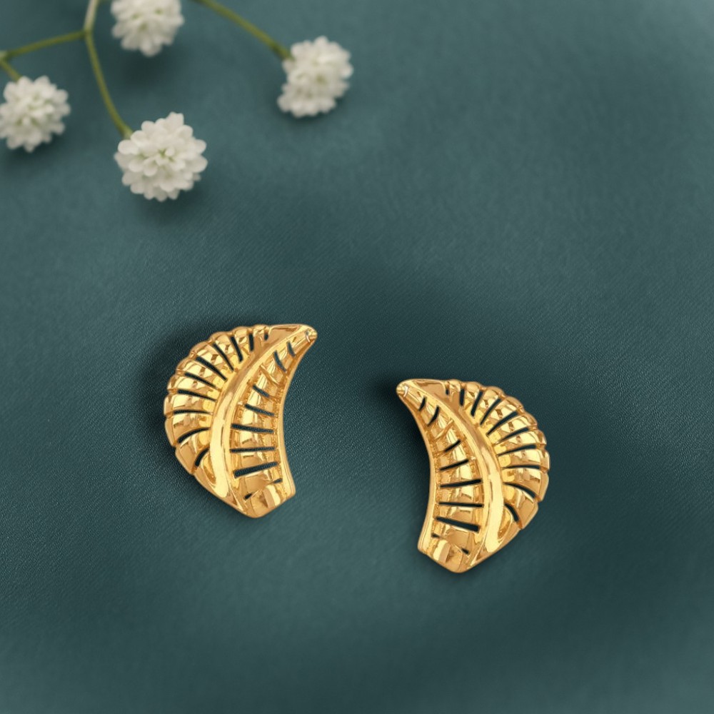 Shell Leaf Gold Stud Earrings