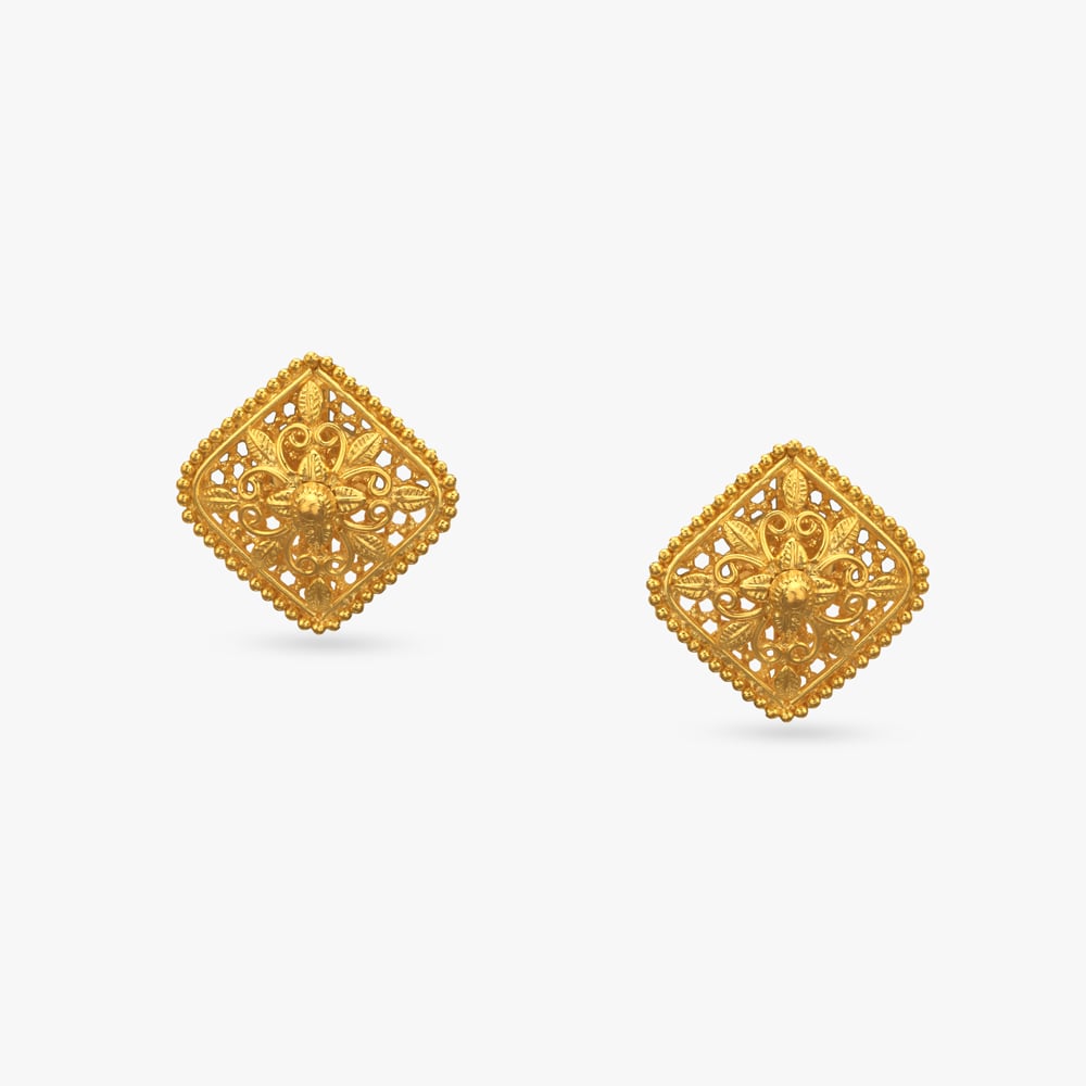 Heritage Square Gold Stud Earrings