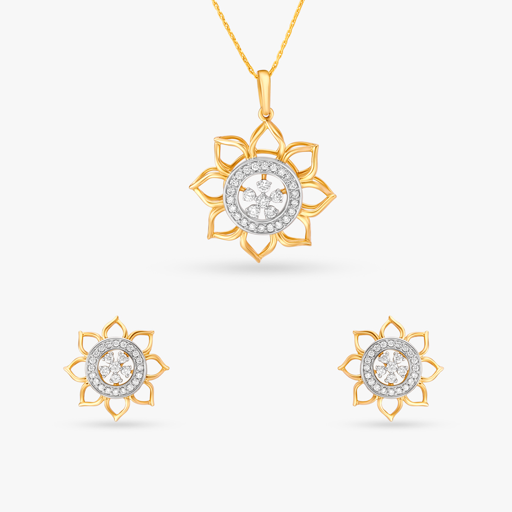 Solar Flare Diamond Pendant and Earrings Set
