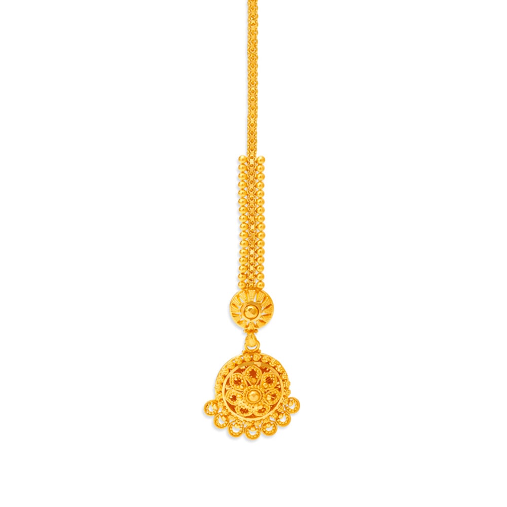 

Graceful 22 Karat Yellow Gold Floral Maang Tikka