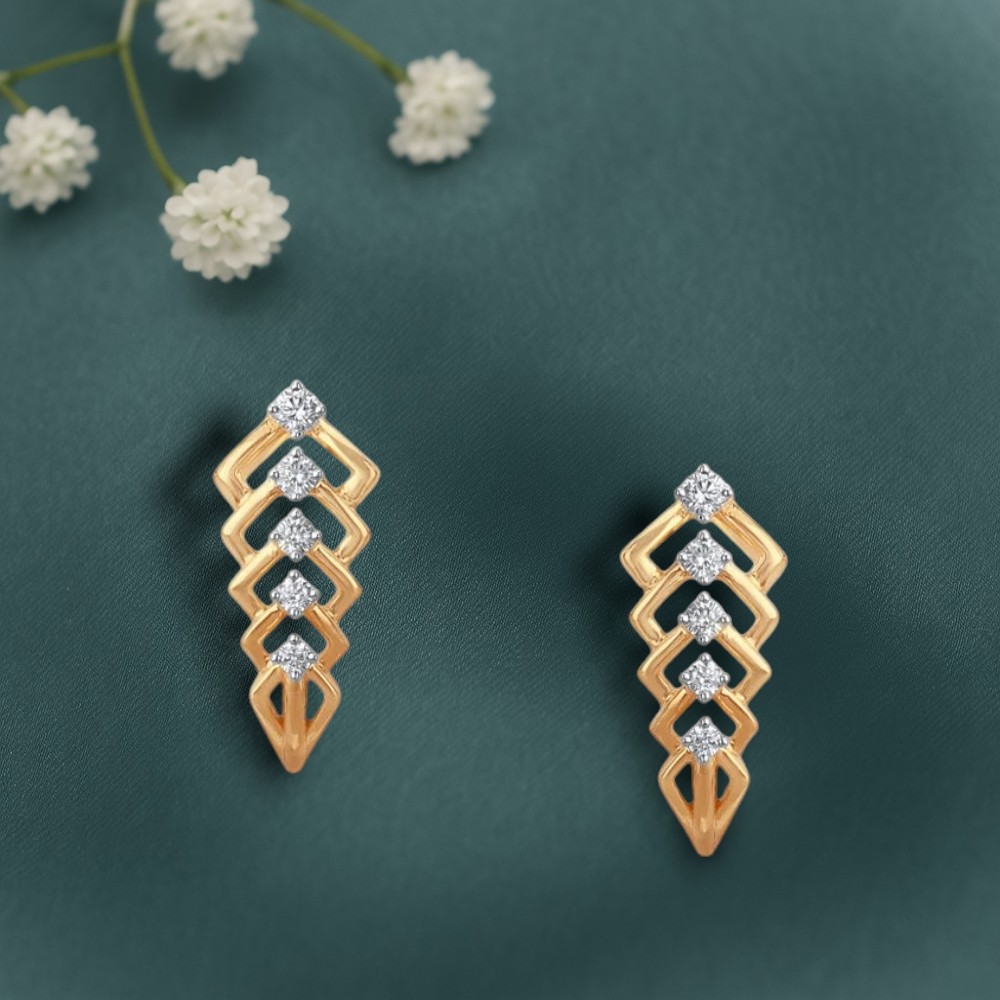 Contemporary Chevron Diamond Hoop Earrings