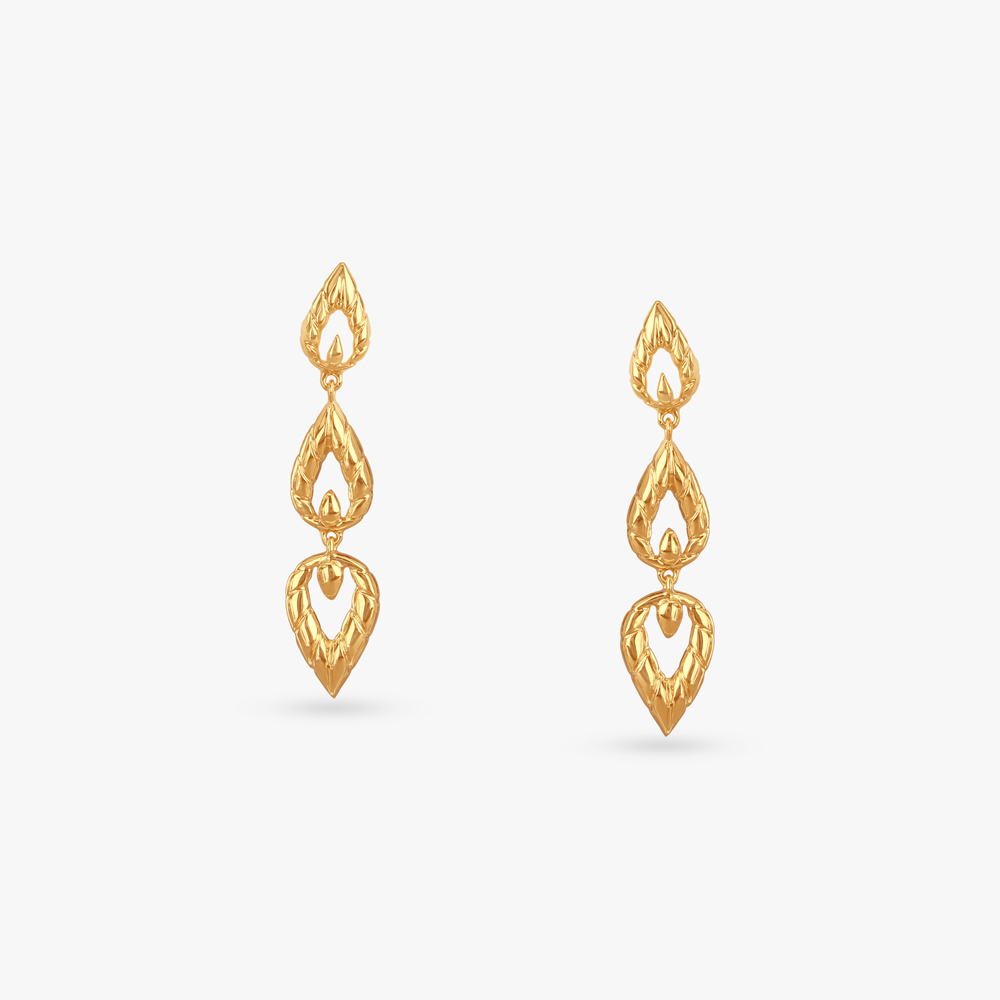 Textured Teardrop Gold Drop Earrings