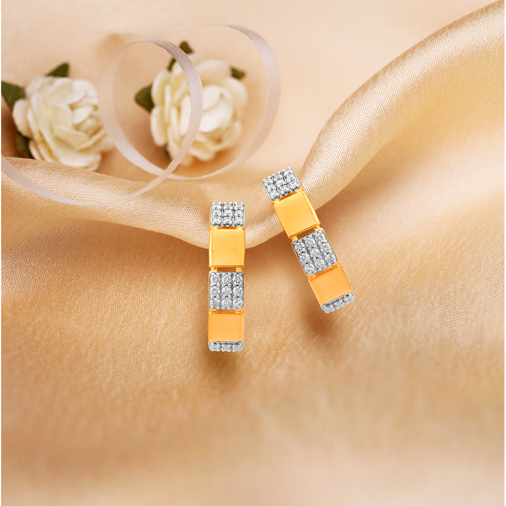 Striking 18 Karat Yellow Gold And Diamond Segmented Hoops