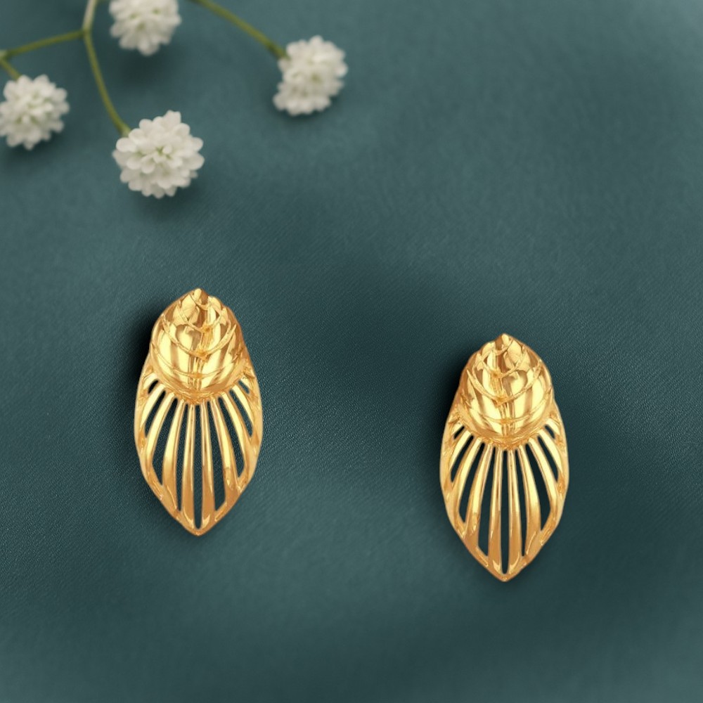 Gleaming Leaf Gold Stud Earrings